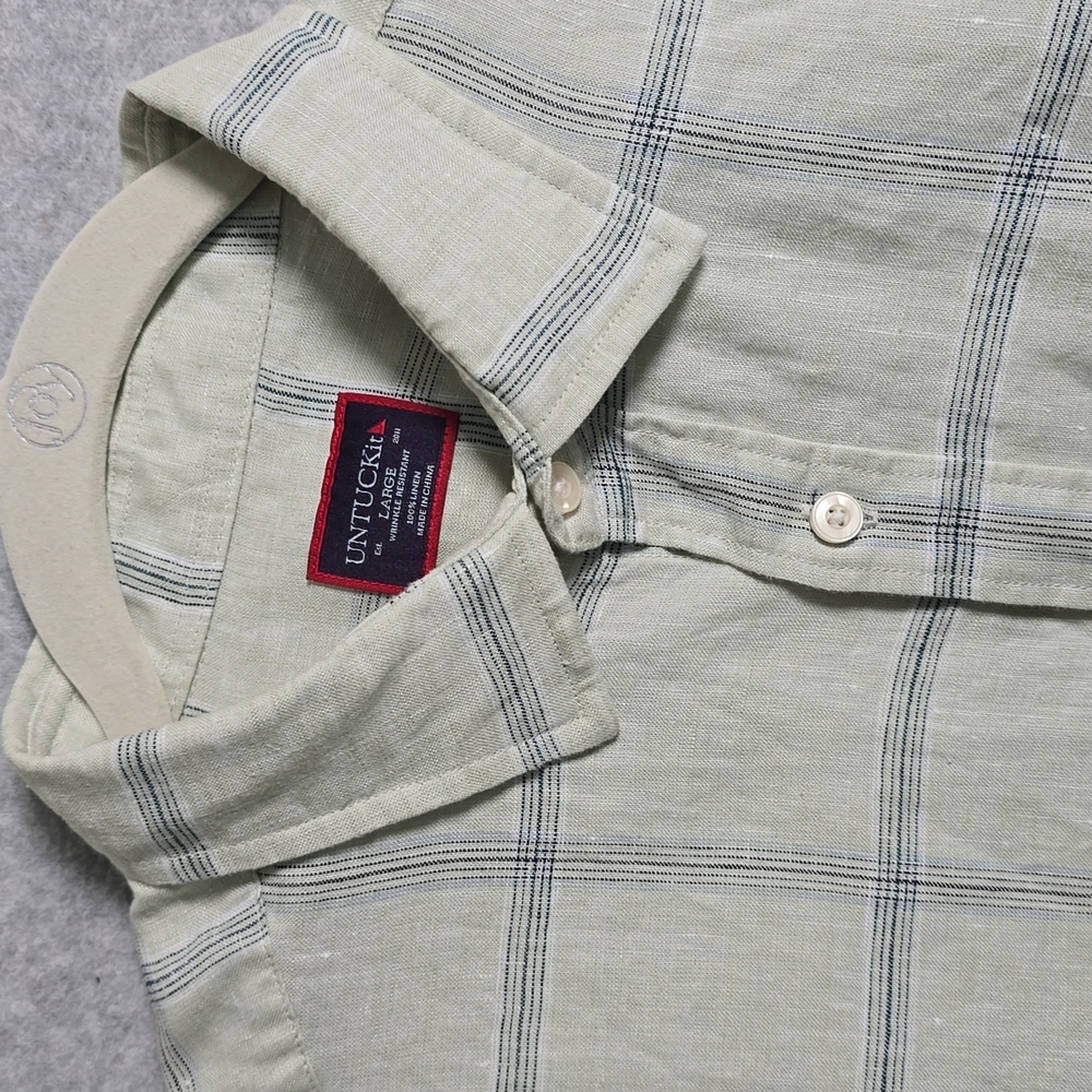 UNTUCKit Mens Masaccio WR Size L Linen Long Sleeve Plaid Shirt Coastal Beach